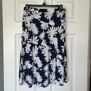 INC Navy Blue and White Floral Midi Skirt Size S
